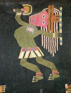 Tanečnice z tkané vlny s obuškem, kmen Paracas (textil) (viz také 231825) od Peruvian School