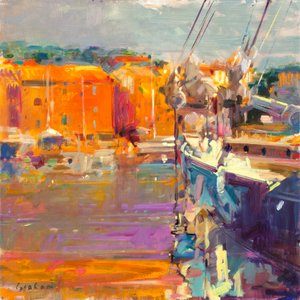 Kotviště v Saint-Tropez, 2021 (olej na plátně) od Peter Graham (Contemporary)