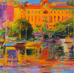 Riviera Reflections-Cannes, 2022 (olej na plátně) od Peter Graham (Contemporary)