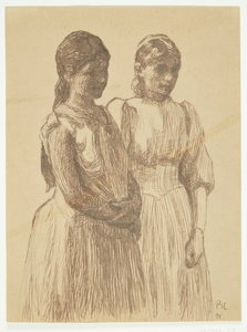 Dvě mladé dívky. Studie k obrazu "Ples v provinčním městě" (Göteborg Art Museum) od Peter Hansen