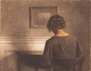 Mladá dívka u půlkulatého stolu od Peter Vilhelm Ilsted