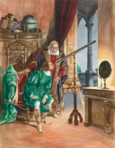 Galileo, nyní slepý, umožňuje příteli dívat se na hvězdy dalekohledem z balkonu své pracovny v Pise od Peter Jackson