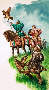 Král Jindřich VII. vypouští svého sokola při lovu (kvaš na papíře) od Peter Jackson