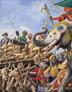 Bitva u Plassey z roku 1757 (kvaš na papíře) od Peter Jackson