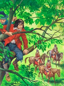 Budoucí král Karel II. se skrývá v Boscobelském dubu (kvaš na papíře) od Peter Jackson