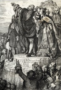 Oslava První národní federace dne 14. července 1790 na Oltáři vlasti v Champs-de-Mars, u příležitosti prvního výročí dobytí Bastily: Král Ludvík XVI., obklopený svou rodinou, složil přísahu na konstituovat od Peter Johann Nepomuck Geiger