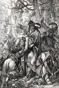 Císař Karel Veliký (asi 742-814) ve válce proti Sasům, 772 (císař Karel Veliký (Karel Veliký) během saských válek, 772) Kresba peří z „Historische Memorabilian des In-und Auslandes“ (Historické suvenýry) od Antona Zieglera od Peter Johann Nepomuck Geiger
