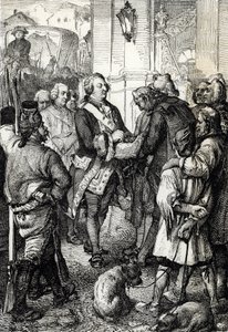 Francouzská revoluce: Král Louis XVI dostává od starosty Paris Jean-Sylvain Bailly The Tricolore Cockade od Peter Johann Nepomuck Geiger