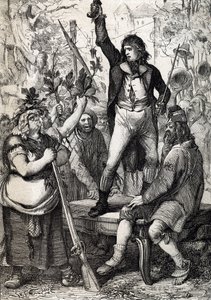 Vypuknutí francouzské revoluce v roce 1789: shromážděné obyvatelstvo je vyzváno, aby si vybralo barvu kokardy a chopilo se zbraně (historické) Anton Ziegler od Peter Johann Nepomuck Geiger