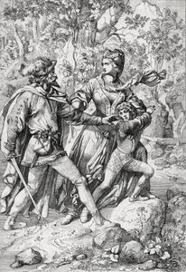 Anglická královna Margaret z Anjou (1430-1482) a její syn Edward zachráněni lupičem během letu po triumfu Yorkistů od Peter Johann Nepomuck Geiger