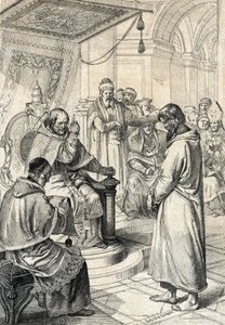 Queril of investitutures, penitence of Canossa: V Canossa císař Jindřich IV ze Svaté říše římské (1050-1106) v kajícném oděvu prosí o odpuštění papeže Gregoire VII (Hildebrand: 1015/20-1085), který v lednu 1077 učinil čestnou nápravu “ (Val od Peter Johann Nepomuck Geiger