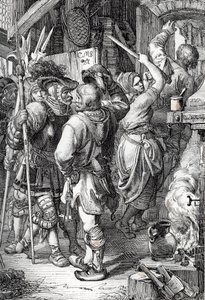 Útěk Gustava I Vasy (nebo Gustava Vasy) (1496-1560) (budoucího krále Švédska) v přestrojení za rolníka k útěku z Dánska od Peter Johann Nepomuck Geiger