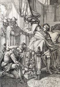 Zatčení Karla Rakouského (1545-1568) (Don Carlos), syna Filipa II. Španělského v roce 1568 muži jeho otce (Carlos, princ z Asturie, nejstarší syn a dědic španělského krále Filipa II., uvězněný jeho otec počátkem 1568) Kreslení perem d