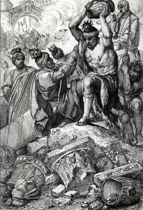 Pytel Říma (Itálie), v roce 410, odvezen z města a vydrancován Vizigóty vedenými Alarichem (370-410) (Vyplenění Říma Vizigóty vedenými Alarichem I. v roce 410, za vlády císaře Honoria) Kresba pero nakreslené z „Historische Memorabilian des In- od Peter Johann Nepomuck Geiger