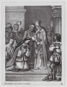 Cyril a Metoděj, byzantští křesťanští misionáři, 9. století (rytina) od Peter Johann Nepomuk Geiger