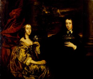 Portrét mladého gentlemana a jeho ženy, cca 1655-58 (olej na plátně) od Peter Lely