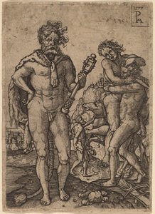 Herkules a Antaeus od Peter Maes after Heinrich Aldegrever