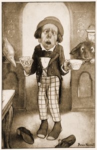 Jsem chudý muž, Vaše Veličenstvo, Kloboučník začal třesoucím se hlasem ilustrace pro Lewise Carrollse Alices Adventures in Wonderland, 1901 od Peter Newell