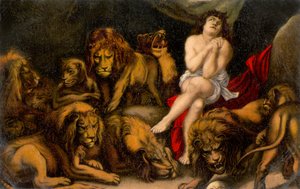 Daniel v jámě lvové z Daniel Bible (tisk)