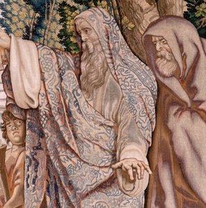 Vlámský gobelín. Cyklus Historie konzula Decia Mus. Valerius žehná Deciovi. Čtvrtá tapisérie v sérii. Model PP Rubens. ; Výroba Jan Raes II, Brusel. Přibližně 1620-1629. Tkanina Zlato, stříbro, hedvábí a vlna. Rozměr 405 x 330 cm. Umístění Royal Pal od Peter Paul (after) Rubens