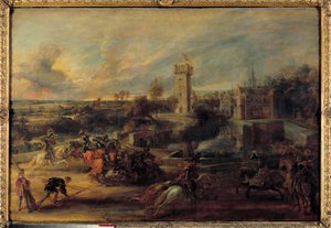 Turnaj poblíž boxů hradu Steen (středověk). Vlámský obraz od Pierra Paula (Pierre-Paul) Rubense (nebo Peter Paul nebo Petrus Paulus) (1577-1640) od Peter Paul Rubens
