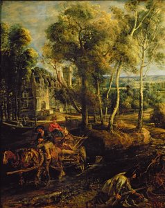 Podzimní krajina s výhledem na Het Steen v časném ránu, c.1636 olej na panelu detail 211075 od Peter Paul Rubens