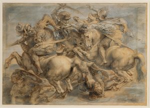 Bitva u Anghiari (hnědá tuš, černý kámen, štětec, pero, zvýrazněno kvašem a olovnatou bělobou) od Peter Paul Rubens