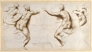 Čtyři ženské akty kolem umyvadla (pero a inkoust na papíře) od Peter Paul Rubens