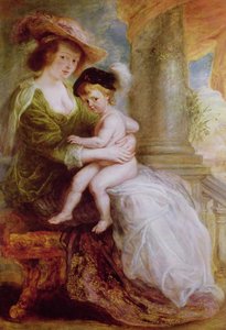 Helene Fourment (1614-73) a její syn Frans (olej na panelu) od Peter Paul Rubens