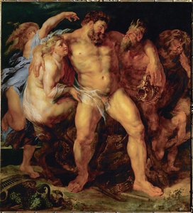 Opilý Herkules vedený nymfou a satyrem, asi 1612-14 (malba na dubovém dřevě) od Peter Paul Rubens
