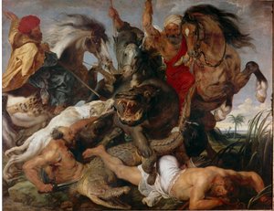 Lov hrochů a krokodýlů. Obraz Pierre Paul (Pierre-Paul) Rubens (nebo Peter Paul nebo Petrus Paulus) (1577-1640) od Peter Paul Rubens