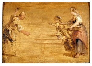 Kuchyňská pokojská, řezník a chlapec kolem stolu (olej na plátně) od Peter Paul Rubens