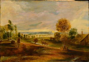 Krajina s hospodářskými budovami při západu slunce, 1600-1640 od Peter Paul Rubens