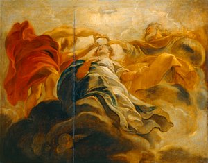 Korunovace Panny Marie Bohem Otcem a Ježíšem Kristem (malba na dřevě) od Peter Paul Rubens