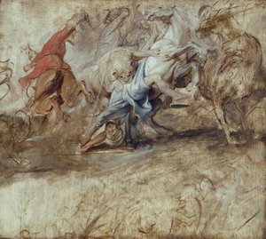 Lov lvů (olejová skica) Zadní strana: Svatba in procuratione (skica k cyklu o rodu Medici) od Peter Paul Rubens