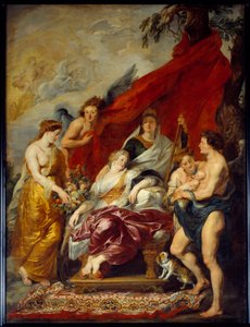 Ludvík XIII. se narodil ve Fontainebleau 27. září 1601. Jeho matka Marie de Medicis (Maria de Medici) sedí na trůnu a dívá se na nové ne. Obraz Pierre Paul (Pierre-Paul) Rubens (nebo Peter Paul nebo Petrus Paulus) (1577-1640) od Peter Paul Rubens