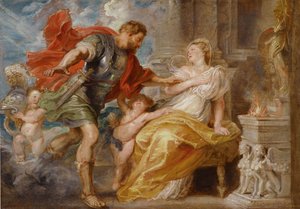 Mars a Rhea Silvia. (někdy zvaná Ilia je matkou dvojčat Rema a Romula). Obraz Petera Paula Rubense (1577-1640), olej na plátně, cca 1616-1617. vlámské umění od Peter Paul Rubens