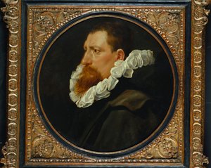 Portrét gentlemana, s malým poprsím, v bílém límci a šedém plášti od Peter Paul Rubens