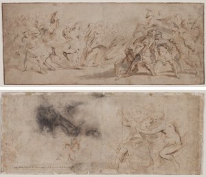 Smíření Římanů a Sabinek (recto) Venuše odzbrojující Mars, studie drapérie (verso) od Peter Paul Rubens