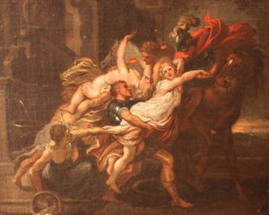 Die Entführung der Sabinerinnen, Öl auf Leinwand, Unbekannter Künstler