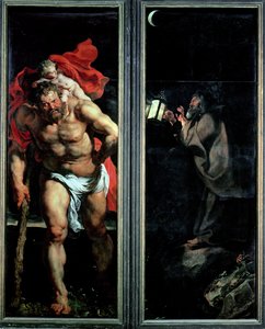 Svatý Kryštof a poustevník, venkovní okenice triptychu Sestup z kříže, 1611-14 od Peter Paul Rubens