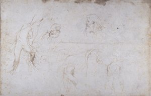 Studie mužské postavy přivázané ke stromu a dvou mužských hlav, c.1601 (pero a inkoust na papíře) od Peter Paul Rubens