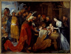 Obraz Klanění tří králů od Pierra Paula (Pierre-Paul) Rubense (nebo Petra Pavla či Petruse Pauluse) (1577-1640) 1617 ne. 2,51x3,28 m Lyon, Musee des Beaux Arts od Peter Paul Rubens