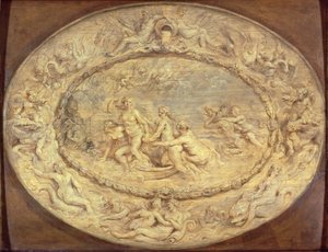Zrození Venuše, cca 1632-33 (černá křída a olej na panelu) od Peter Paul Rubens