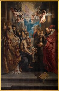 Spor o svatou svátost, kolem roku 1609 (olej na desce) od Peter Paul Rubens