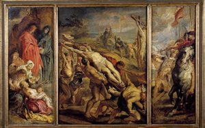 Vztyčení Triptych Cross od Pierra Paula (Pierre-Paul) Rubense (nebo Peter Paul nebo Petrus Paulus) (1577-1640) 17. století Sun. 0,68x1,07 m Paříž, Musee du Louvre od Peter Paul Rubens