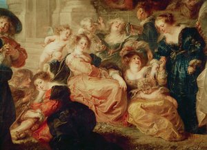 Zahrada lásky (detail skupiny s Rubensovou manželkou Hél ène Fourment), kolem roku 1638 od Peter Paul Rubens