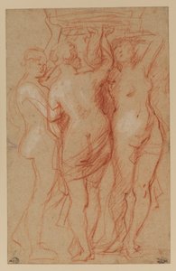 The Three Grace, c.1635-40 (červená a bílá křída na papíře) od Peter Paul Rubens