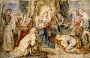 Panna a dítě trůnící uctívané osmi svatými, od Peter Paul Rubens