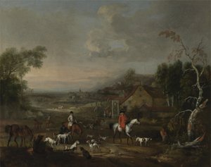 Reverend Jemmet Browne na setkání foxhoundů, kolem 1730 (olej na plátně) od Peter Tillemans